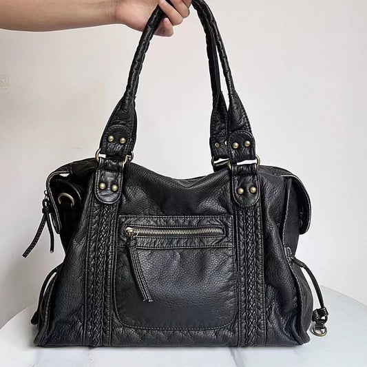 Women's French Retro Motorcycle Bag Shoulder Messenger Bag